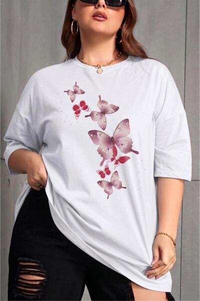 Oksit Γυναικείο βαμβακερό μπλουζάκι με στάμπα πεταλούδας, μεγάλο μέγεθος, με ...