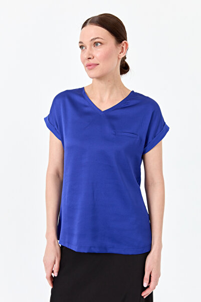 Desen Μινιμαλιστική γυναικεία μπλούζα με λαιμόκοψη V και κοντά μανίκια - Casu...