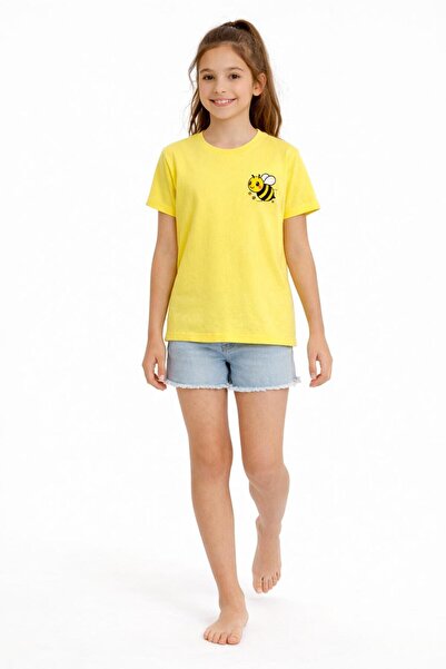 Baxia Kıngs Sarı ARI Baskılı Kısa Kollu Bisiklet Yaka Tshirt