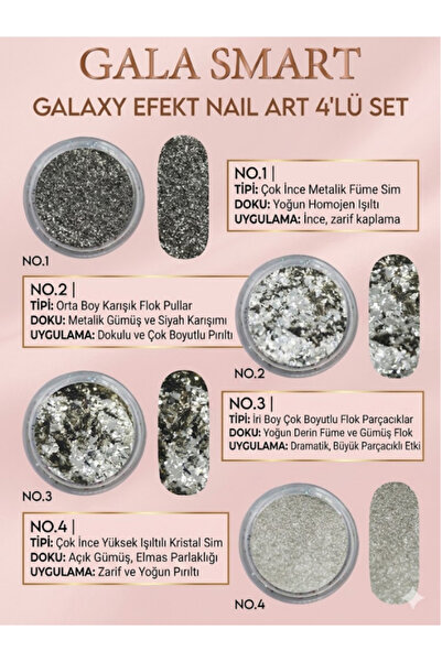 gala smart Galaxy Efekt Nail Art 4'lü Set Füme Gümüş Metalik Sim Flok Tırnak ...