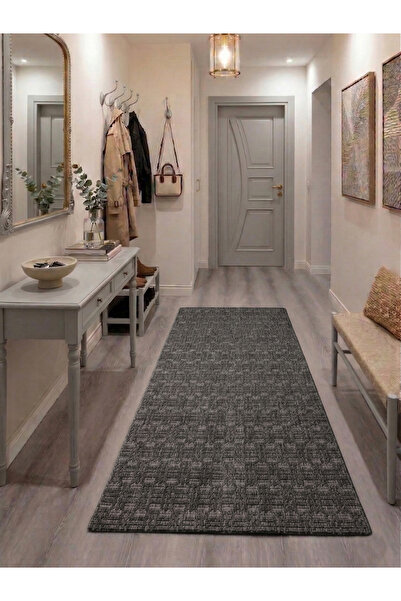 Myevilla Antrasit Çizgili Desenli Kaymaz Taban Yıkanabilir Halı Ultra Yumuşak...
