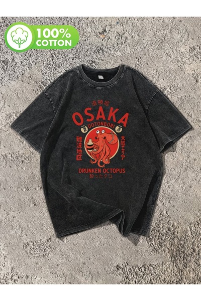 Touz Moda Μπλουζάκι Osaka με στάμπα, Unisex, που πλένεται, Vintage, Oversize