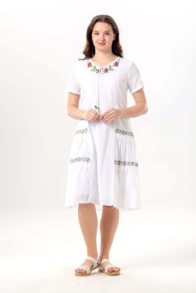 Eliş Şile Bezi Φόρεμα - Λευκό - Σύντομο