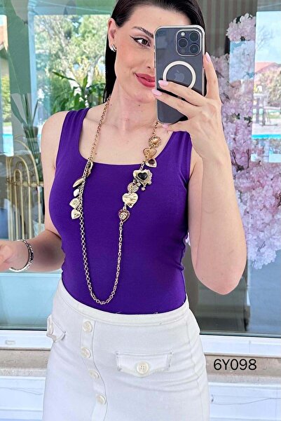 İnce Topuk T-Shirt - Μωβ - Κανονική εφαρμογή