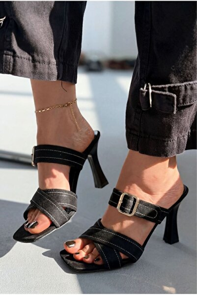 I Love Shoes Γυναικείες παντόφλες με τακούνι Norden Black Suede