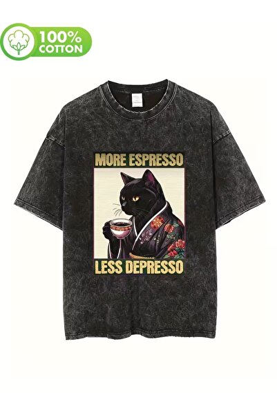 Touz Moda Ρετρό γλυκό χαριτωμένο μπλουζάκι με στάμπα γάτας, unisex, που πλένε...