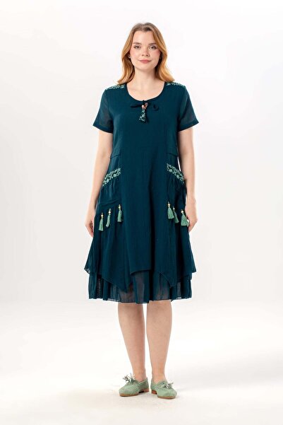 Eliş Şile Bezi Φόρεμα plus size - Πράσινο - Σύντομο