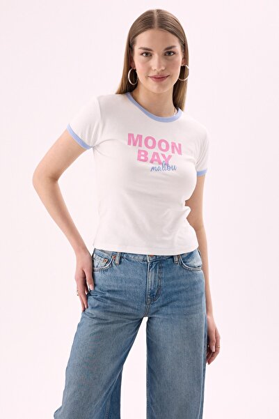 CrepTekstil Crep Γυναικείο μπλουζάκι Moon Bay Malibu με στάμπα και λεπτές ραφ...
