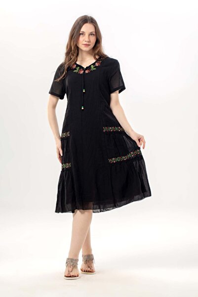 Eliş Şile Bezi Φόρεμα - Μαύρο - Σύντομο