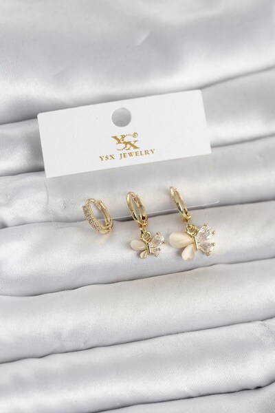 sylar Brass Gold Color Butterfly Model 3-Piece Women's Earrings