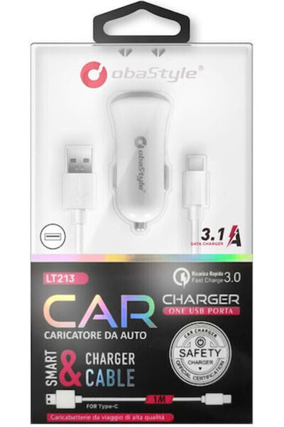 Other USB ΦΟΡΤΙΣΤΗΣ ΚΙΝΗΤΟΥ ΓΙΑ ΤΟ ΑΥΤΟΚΙΝΗΤΟ TYPE C 100CM ΛΕΥΚΟΣ