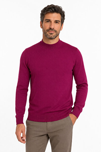 Desen Triko Men's Basic Half Fisherman Thin Knitwear Sweater Sıklamen