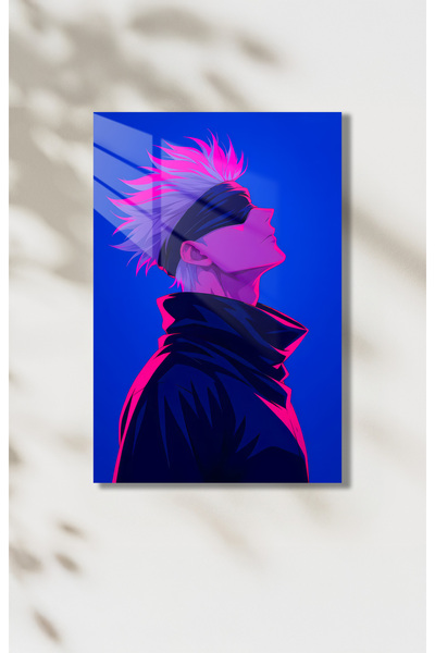 PESHLİSTORE Gojo Satoru HD Metal Poster – Neon Anime Tasarım