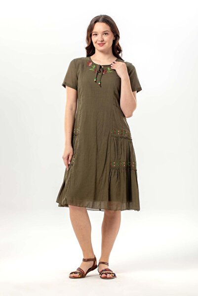 Eliş Şile Bezi Φόρεμα - Χακί - Σύντομο