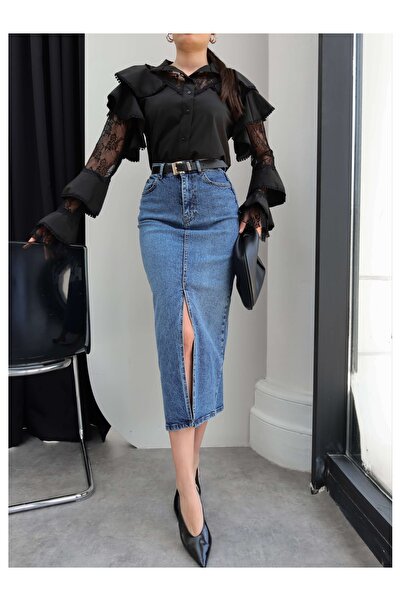 ESRAHELVACI Φούστα - Μπλε - Midi