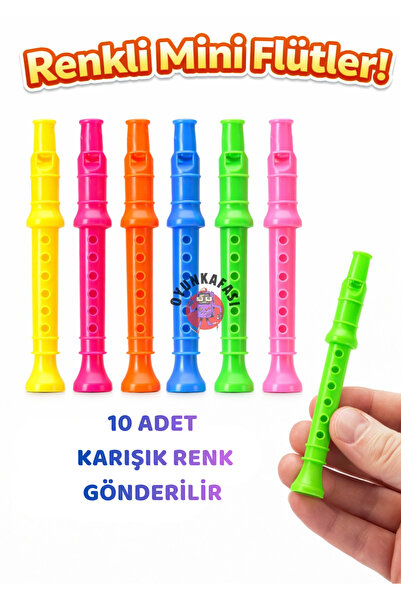 OYUNKAFASI Mini Flüt 16 CM Renkli Oyuncak 10 Adet Flüt 6 Farklı Renk Karışık ...