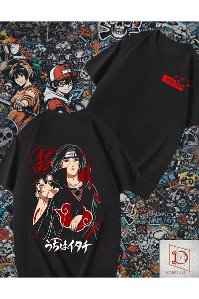dompulerimoda Demon Slayer Itachi Print Unisex Oversize Black T-Shirt