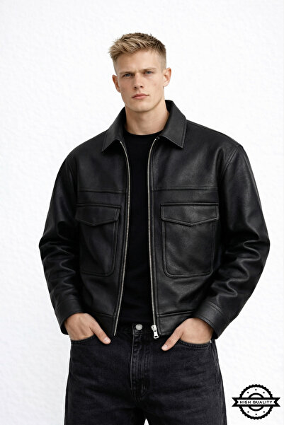 KOCCİ BUTİK معطف جلدي رجالي من ZRA موديل New Season Half Oversize Four Season...