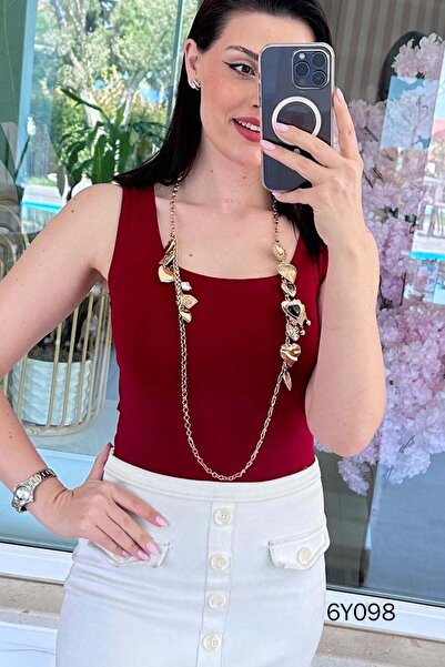 İnce Topuk T-Shirt - Βουργουνδία - Κανονική εφαρμογή