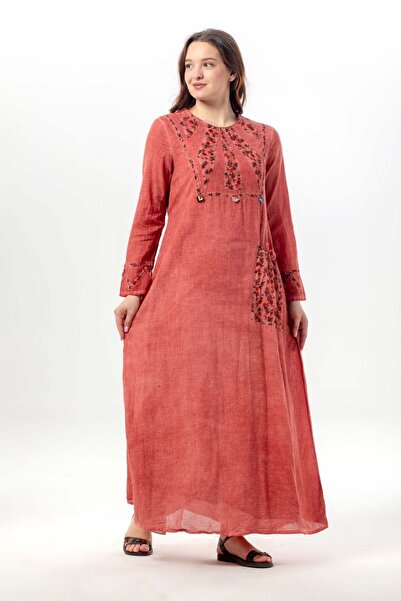 Eliş Şile Bezi Λιτό φόρεμα - Κόκκινο - Μακρύ