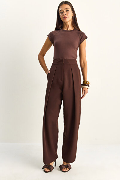 Bianco Lucci Παντελόνι - Καφέ - Πλισέ