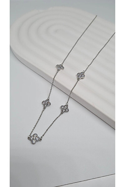 FASHİON JEWELRY Çelik Silver Çoklu Yonca Detaylı Kolye