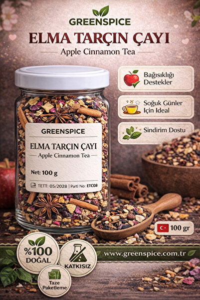 GreenSpice Doğal ELMA TARÇIN ÇAYI Bitki Çayı %100 Bitkisel Katkısız 100 Gr
