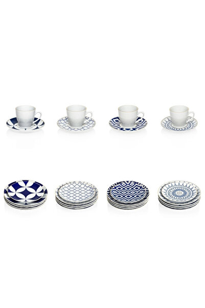 ZM Decor Mavi-Beyaz 4 Kişilik Kahvaltı Set (12Parca)