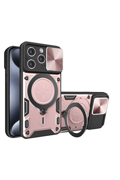 DAMUR Husa LensCover KickStand Apple iPhone 15 Pro, Inel Magnetic, Protecție ...