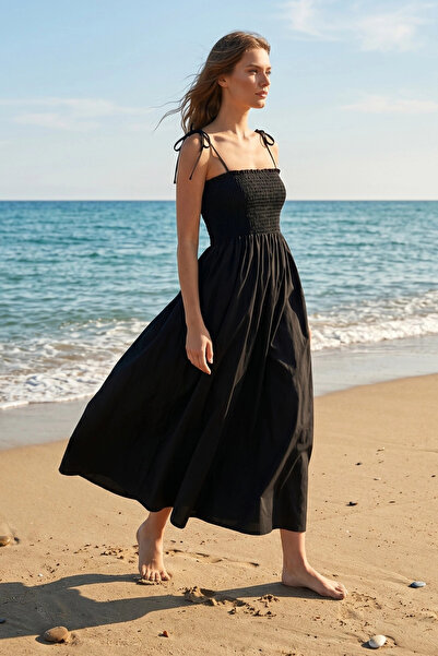 PASTELASTORE Μακρύ βαμβακερό καλοκαιρινό φόρεμα χωρίς επένδυση – με τιράντες