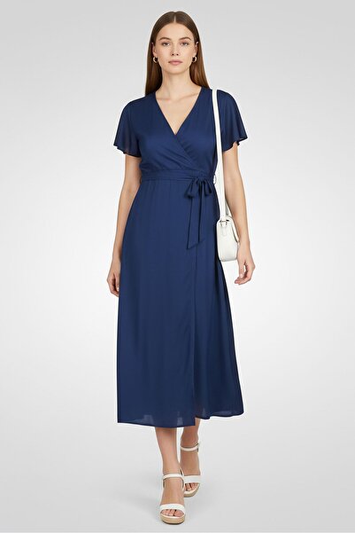 Willow & Whistle Women Plain Wrap Dress, Navy
