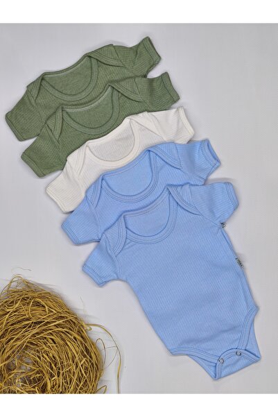 vieso 5'li Kısa Kollu Raporlu Renkli Body /Çıtçıtlı Bebek Body Zıbın / Pamukl...