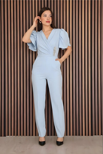 lodmela Ολόσωμη φόρμα με λεπτομέρειες από πλέγμα και πέτρες, με λαιμόκοψη V 2...