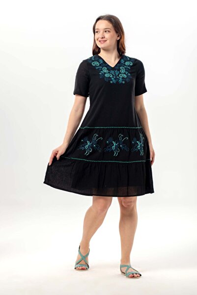 Eliş Şile Bezi Φόρεμα - Μαύρο - Σύντομο