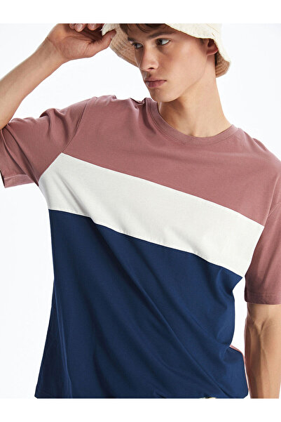 LC Waikiki Nevavm Oval Collar Color Block Combed Cotton Men's T-Shirt with Di...