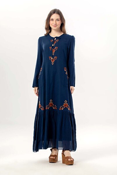 Eliş Şile Bezi Λιτό φόρεμα - Ναυτικό μπλε - Μακρύ