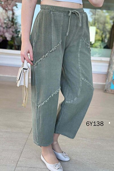 İnce Topuk Λινό παντελόνι με τσέπες από διχτυωτό ύφασμα 6y138