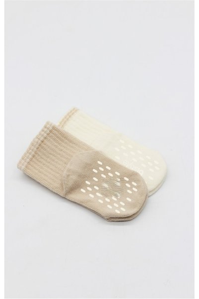 AKN Circled Basic Combed Cotton Non-Slip Sock Socks 2-Pack 10146 Beige