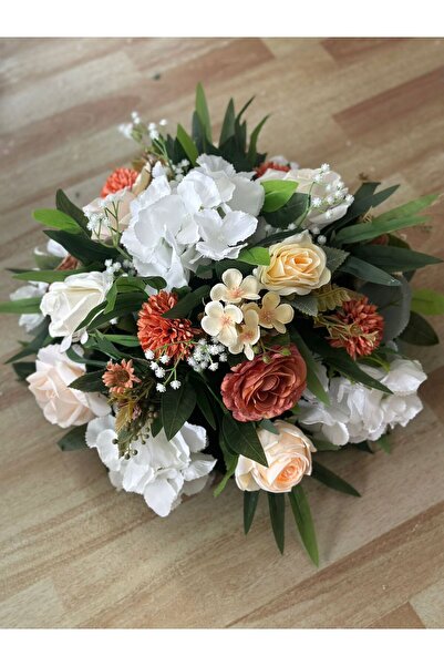DİVA FLOWER EVENT Beyaz & Somon Lüx Yapay Çiçek Aranjmanı – Masa Üstü Dekorat...