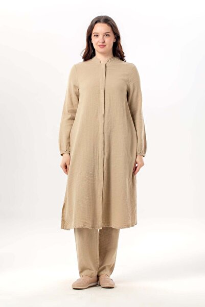 Eliş Şile Bezi Μακρυμάνικο Yaren Hakim γιακάς Καλοκαιρινό Τουνίκ Μουσελίνας V...