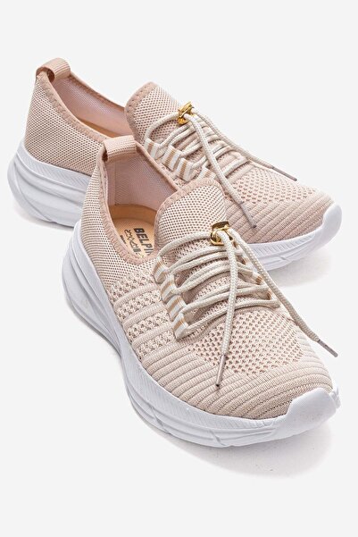 CCWAY AYAKKABI Γυναικεία παπούτσια casual με κούμπωμα και δέσιμο, ΚΡΕΜ ΛΕΥΚΟ