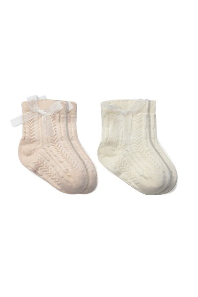 lowell home Bowknot Combed Cotton Socks 2-Pack 10149 Salmon