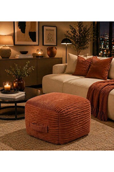 Boboco Premium Fitilli Kadife Puf – Çok Amaçlı Dekoratif Tabure Bench Lüx