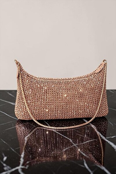 Katusa Women's Rose Gold Shiny Mesh Knitted Chain Hand and Shoulder Bag
