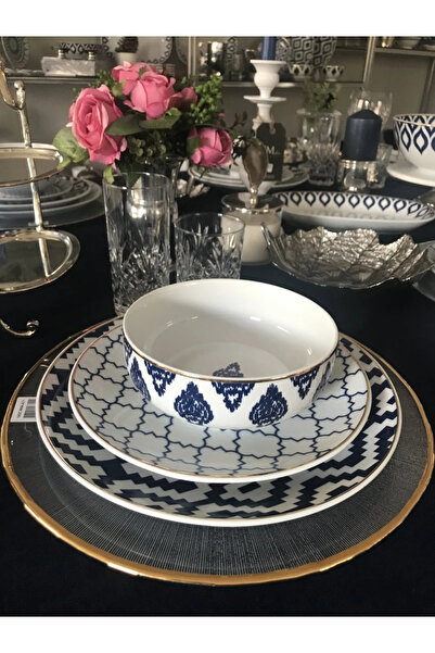 ZM Decor Mavi-Beyaz 6 Kisilik Set 18 Parca