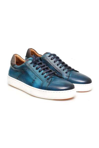 FRANCO CALVANI Turquoise Color Lace-Up Genuine Leather Men's Shoes