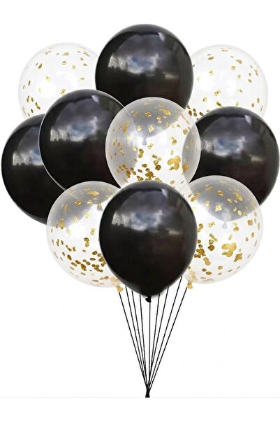 baloss fer Siyah Gold Konfeti Balon Seti 20’li Şeffaf Balon Doğum Günü Nişan ...