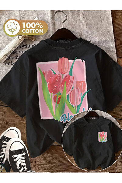 ROS Baskılı Oversize Pamuklu Bisiklet Yaka T-Shirt tshirt