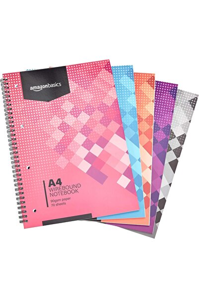 Amazon basics Spiral Notebook, Assorted Colors, 70 Sheets/140 Pages, A4, 90 G...