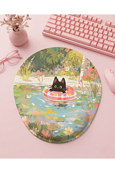 matizya Sevimli Kedi Tasarımlı, Ergonomik Yuvarlak Mousepad - Kişiye Özel Bil...